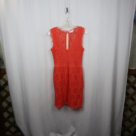 Babaton Tobias Red Orange V-Neck Short Sleeve Lace Mini Dress Lined - Size 6 - Picture 6 of 14